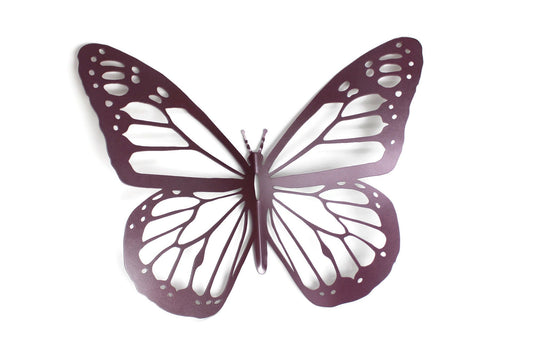 Metallic lavender powder coat metal monarch butterfly wall art