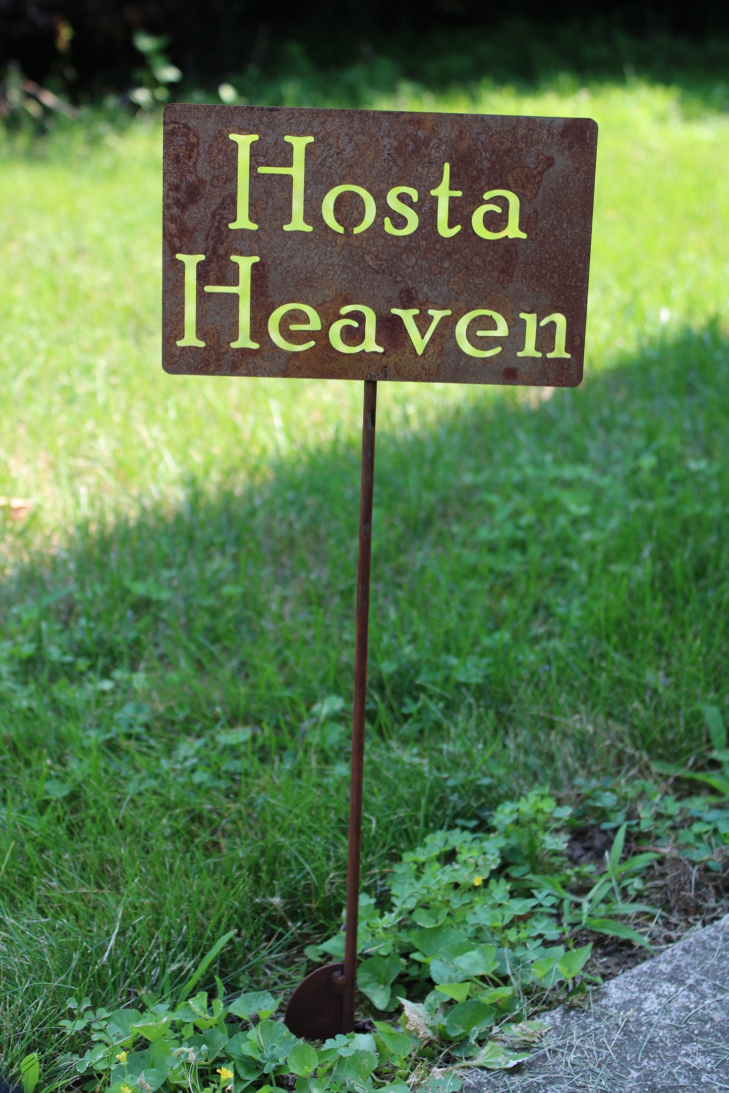 Hosta Heaven rusty garden stake sign