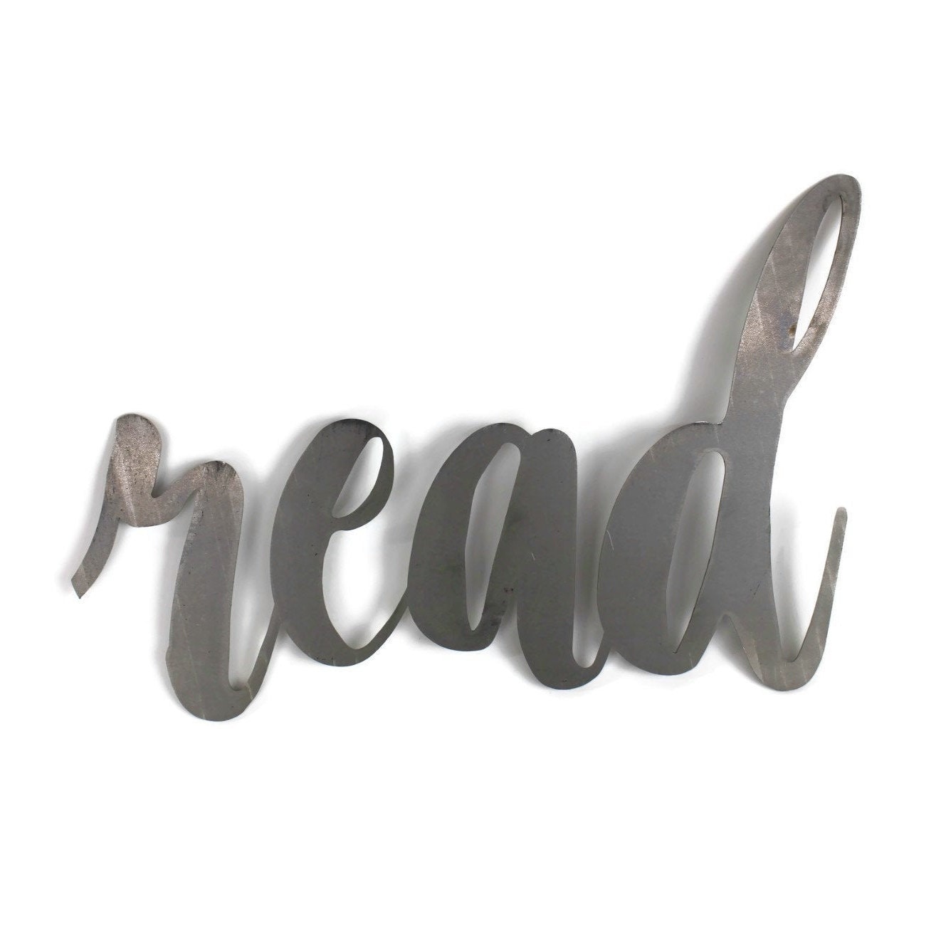 read metal script word sign in raw steel
