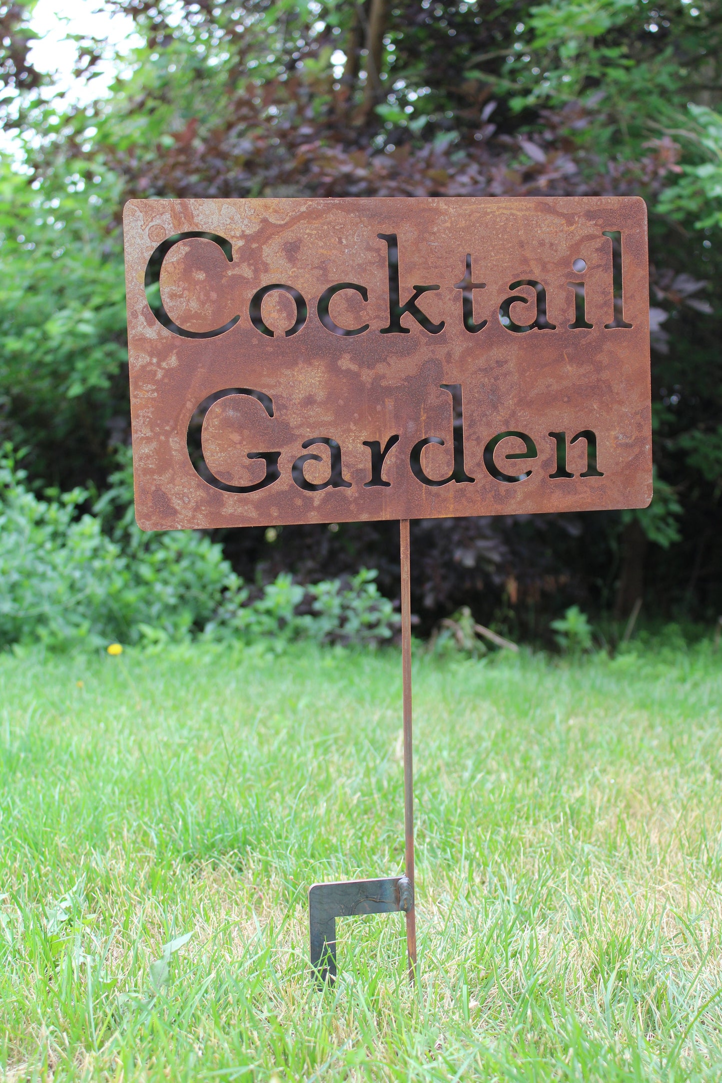 Cocktail Garden large rusty garden stake sign