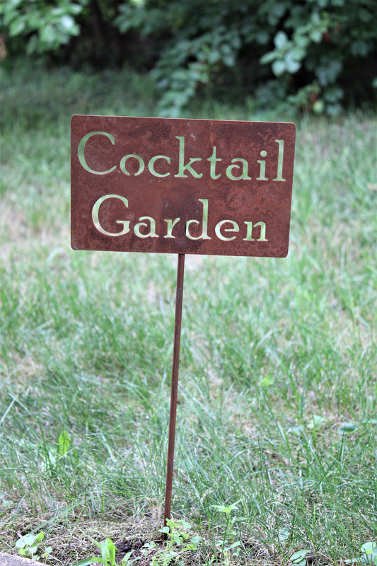 Cocktail Garden rusty garden stake sign