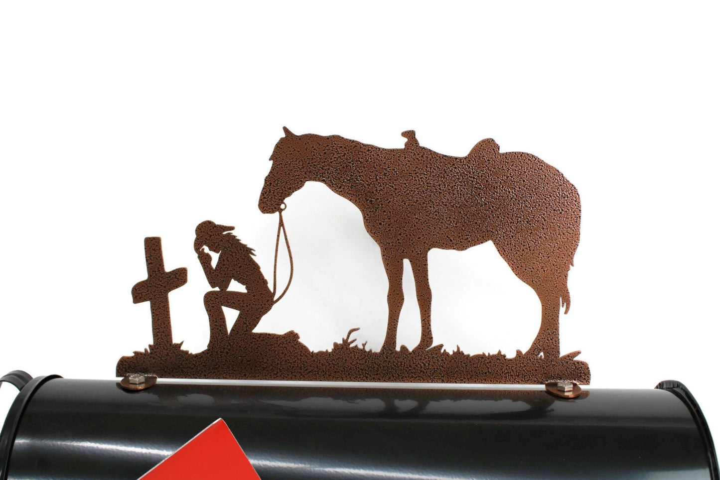 Praying Cowgirl & Horse Metal Mailbox Topper 7.38 Inches Tall - Does Not Include a Mailbox