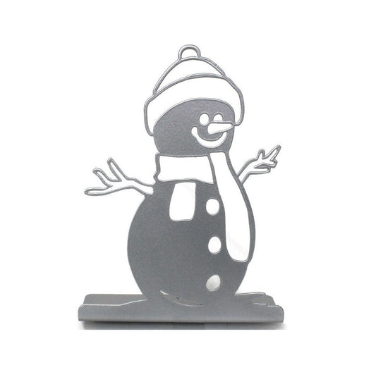 Silver powder coat metal snowman tabletop stand