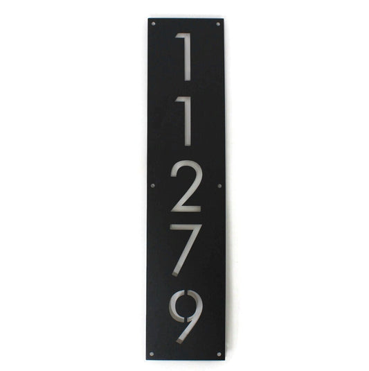 Modern style black powder coat vertical metal address sign