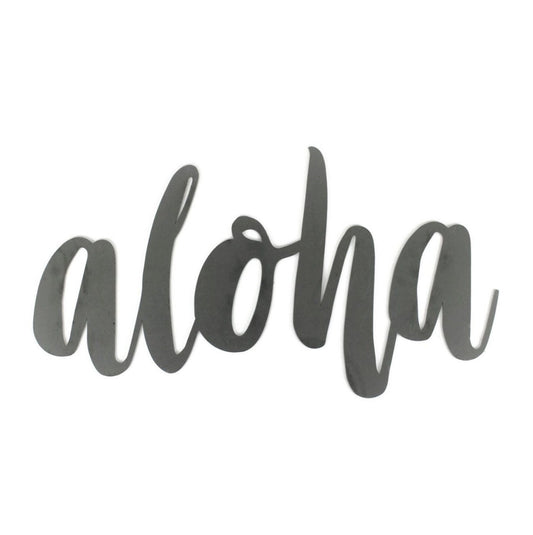 aloha metal script word sign in raw steel