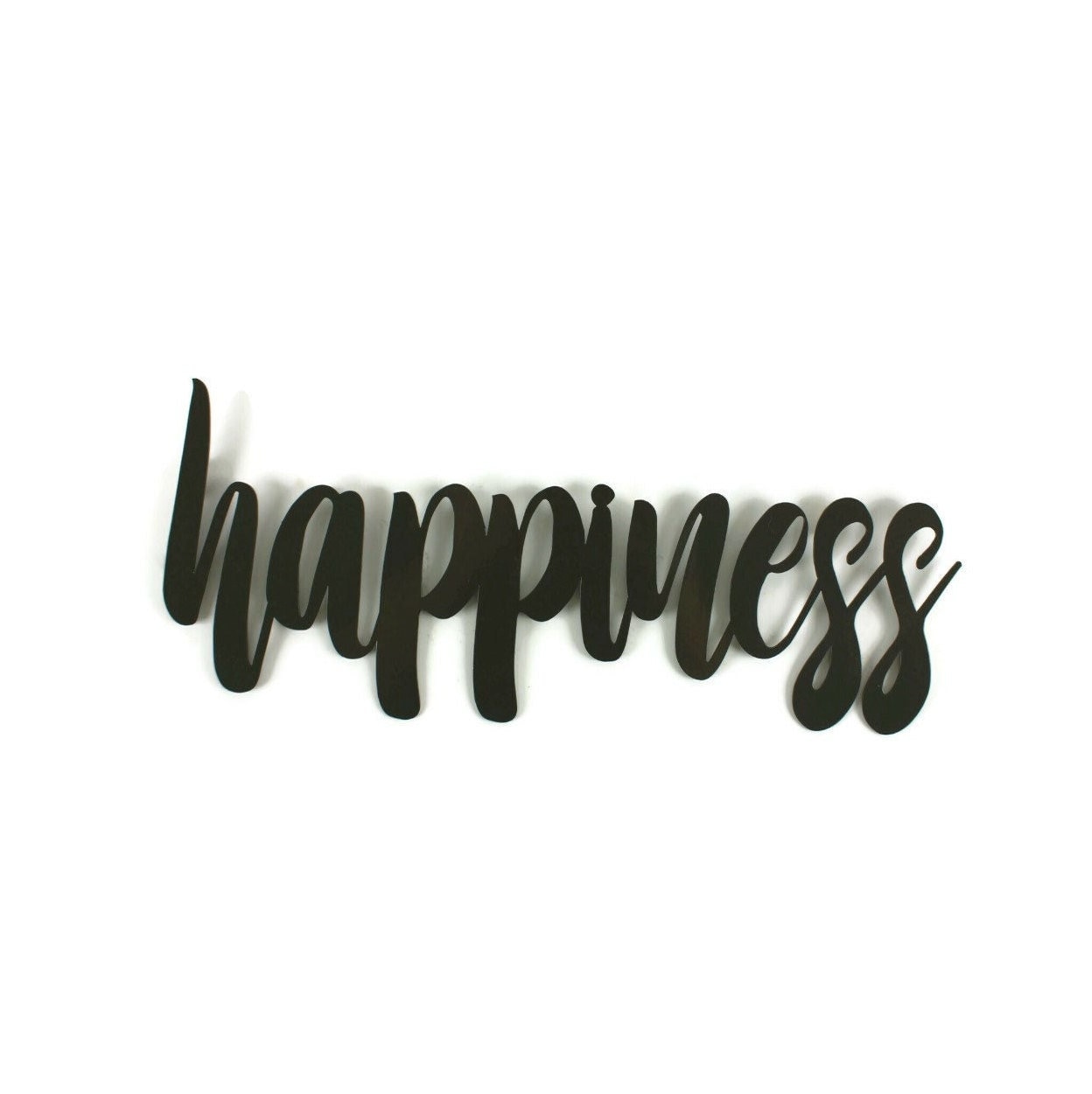 happiness metal script word sign in bronze charcoal powder coat