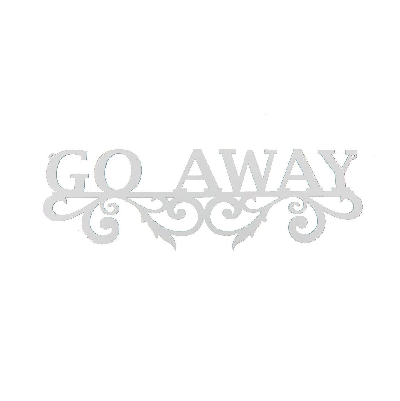 White speckle powder coat Go Away swirl metal wall sign