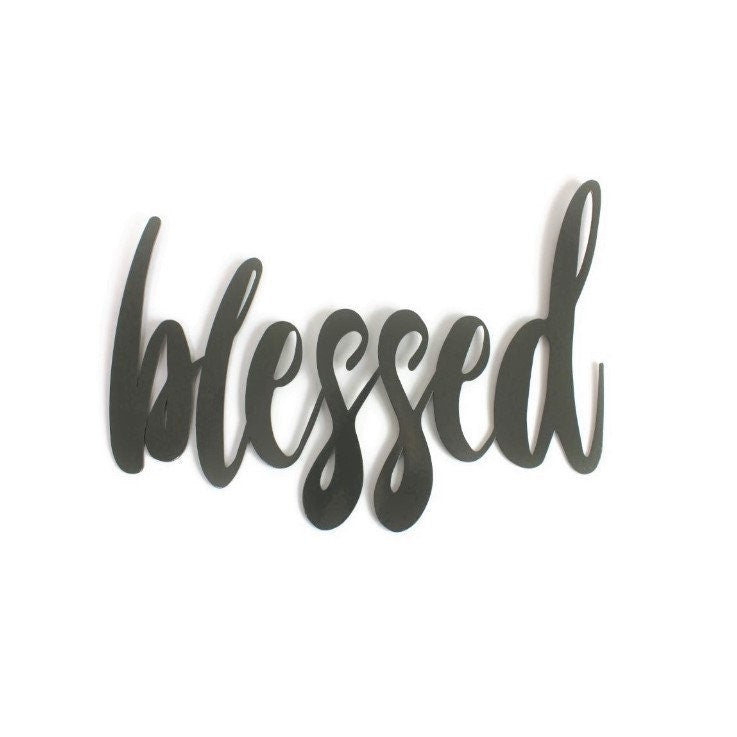 blessed Metal Script Word Sign 14.5 to 17.5 Inches Wide