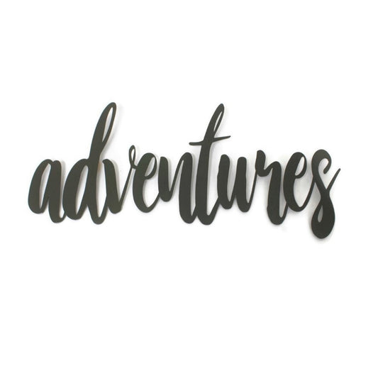 adventures metal script word sign in bronze charcoal powder coat
