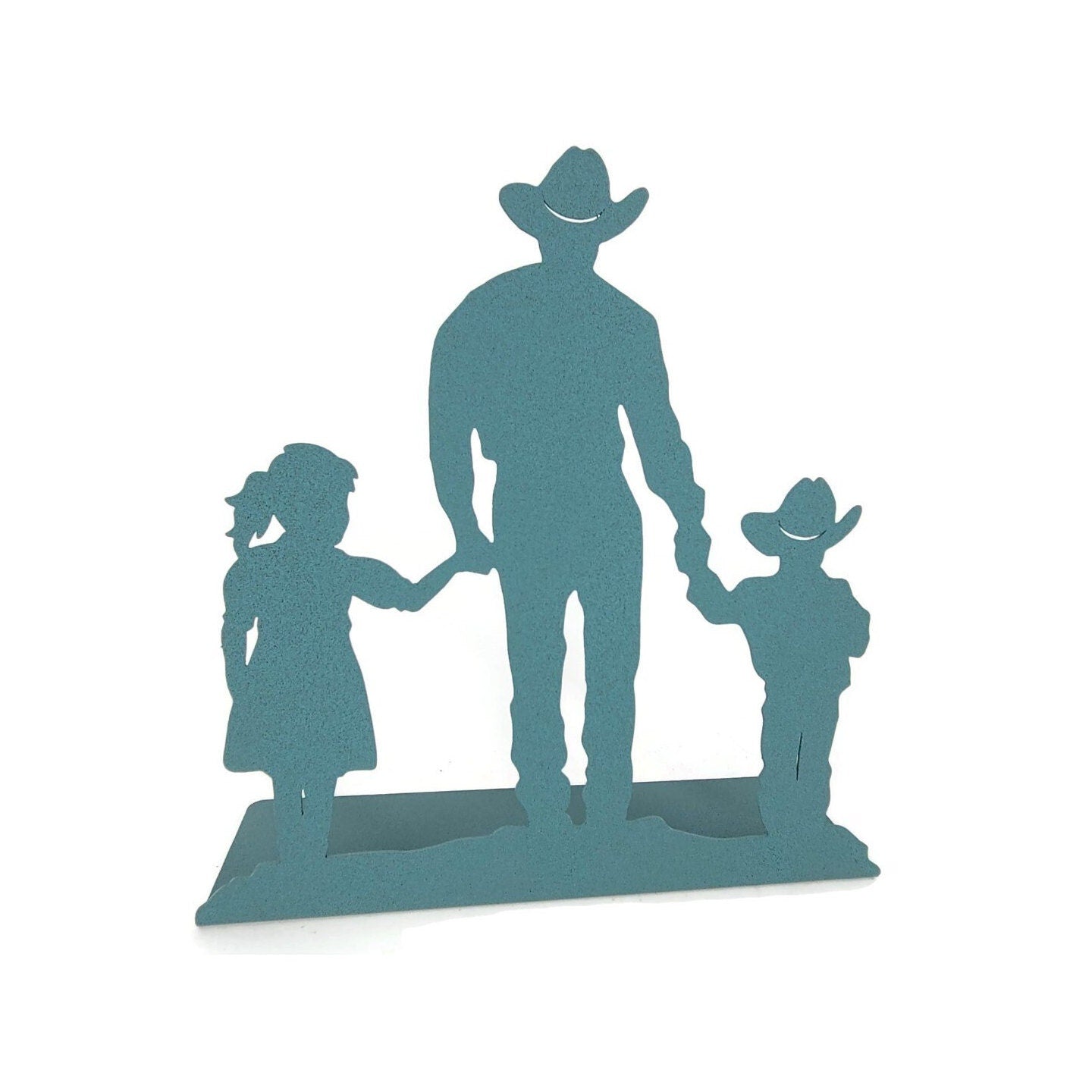 Cowboy and Kids Daughter and Son Metal Free Standing Decor 10 Inches Tall