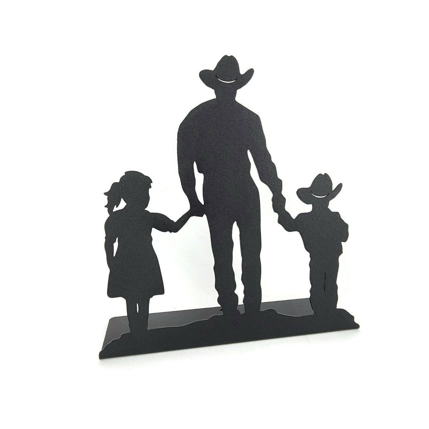 Cowboy and Kids Daughter and Son Metal Free Standing Decor 10 Inches Tall