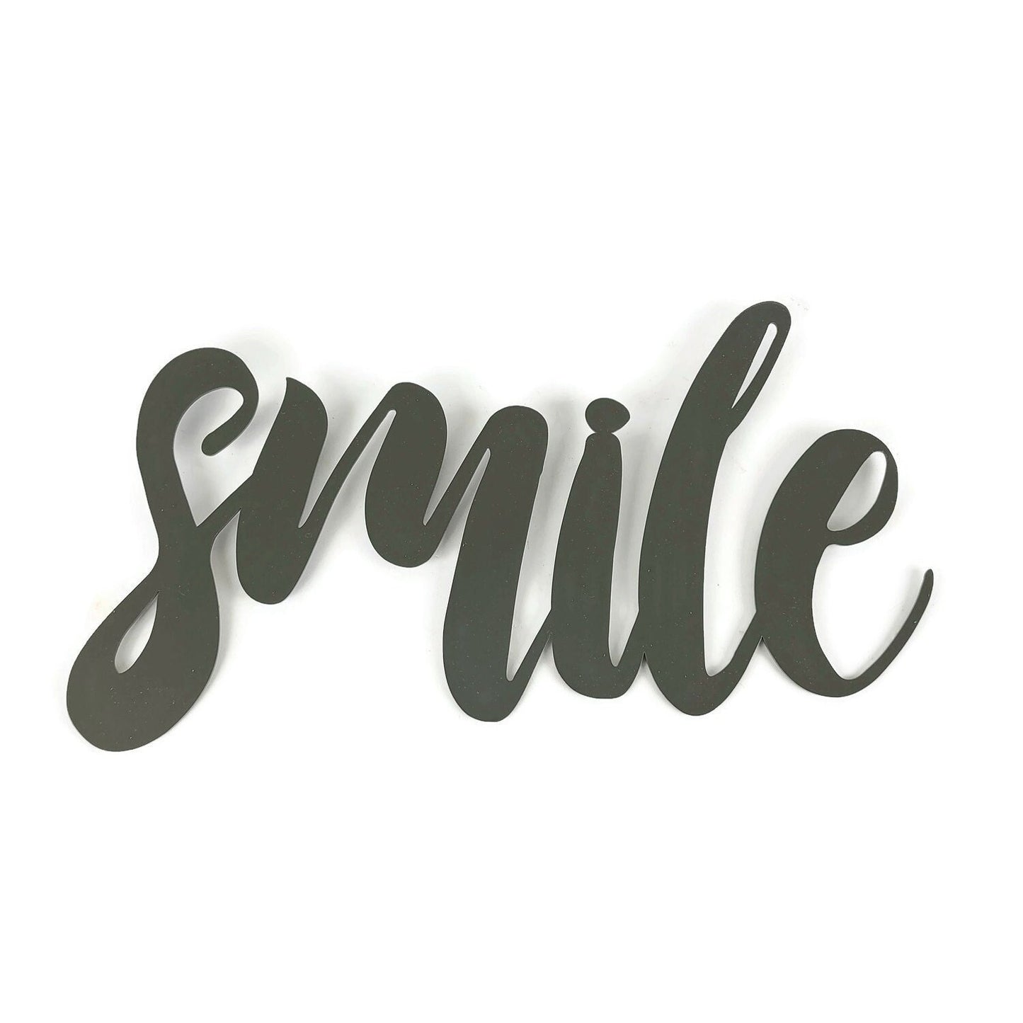 smile metal script word sign in bronze charcoal powder coat