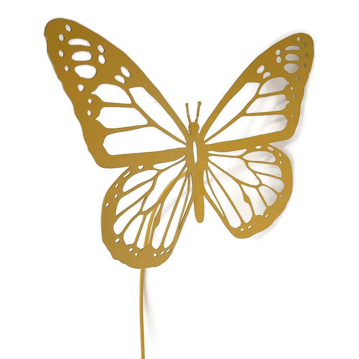 Dark yellow powder coat metal monarch butterfly garden stake