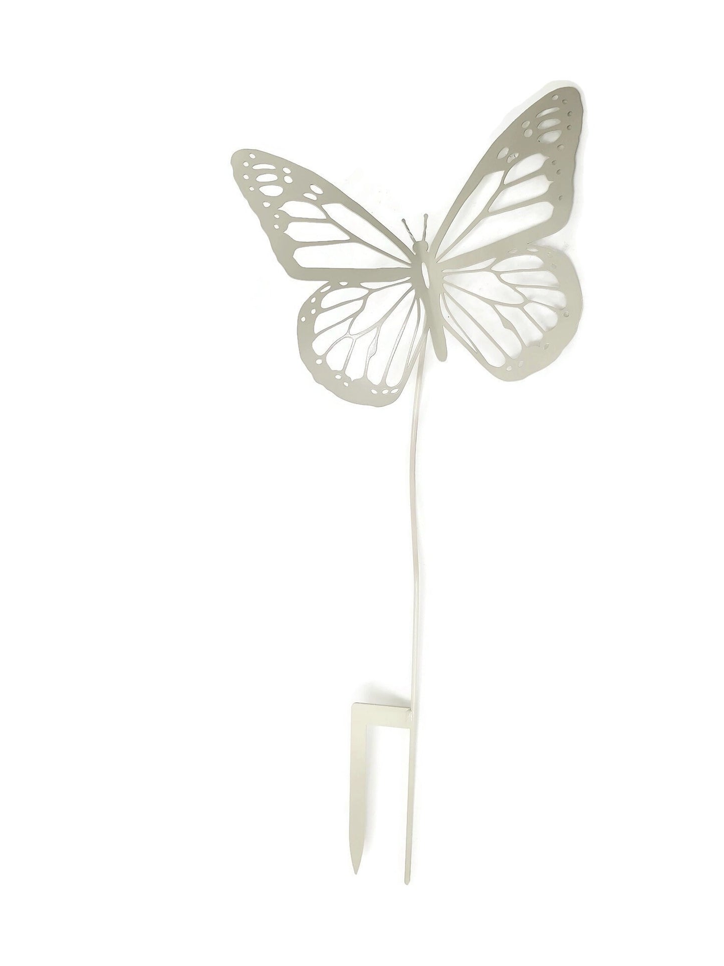 Cream powder coat metal monarch butterfly garden stake