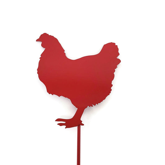 Red powder coat metal chicken garden stake