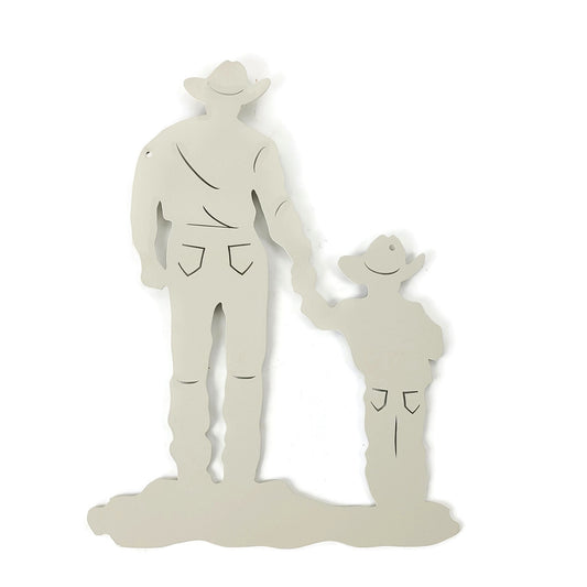 Cowboy and son metal wall art in cream powder coat