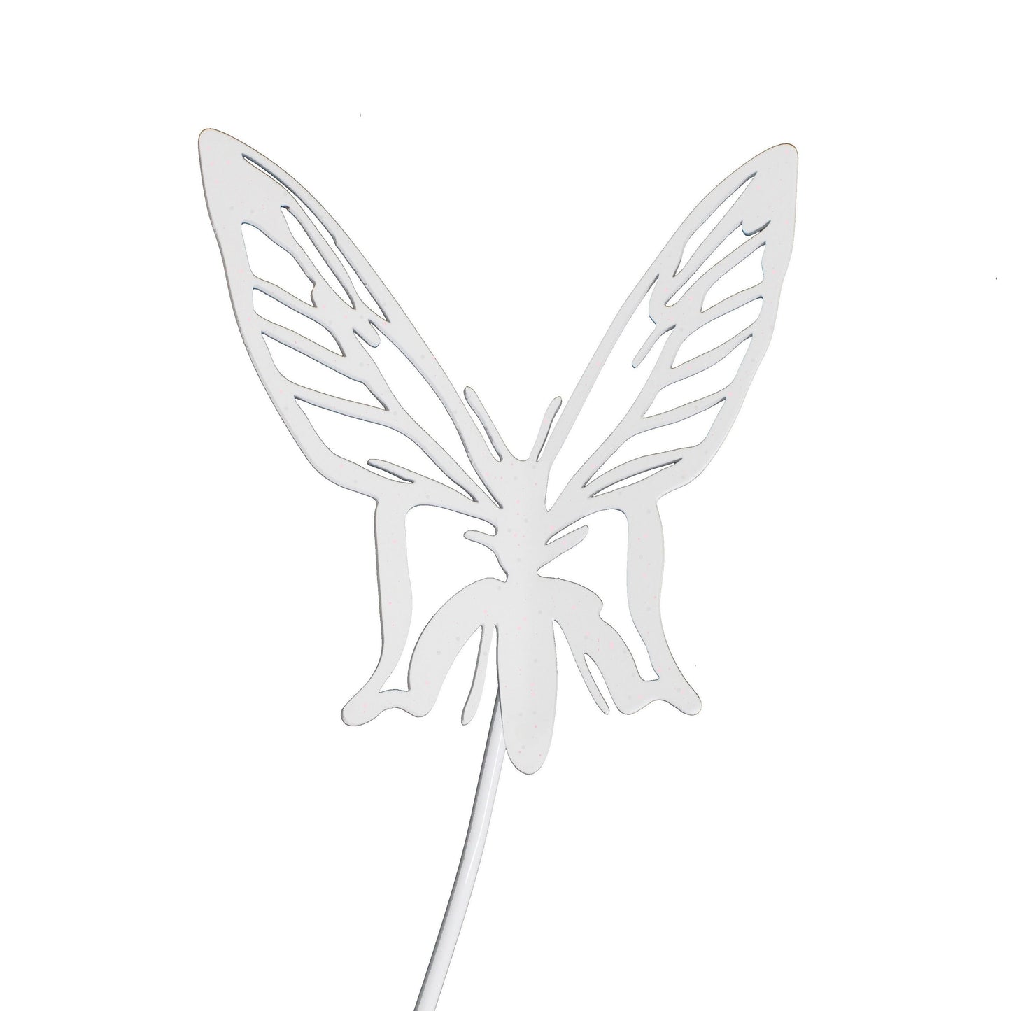 Metal butterfly garden stake in white powder coat