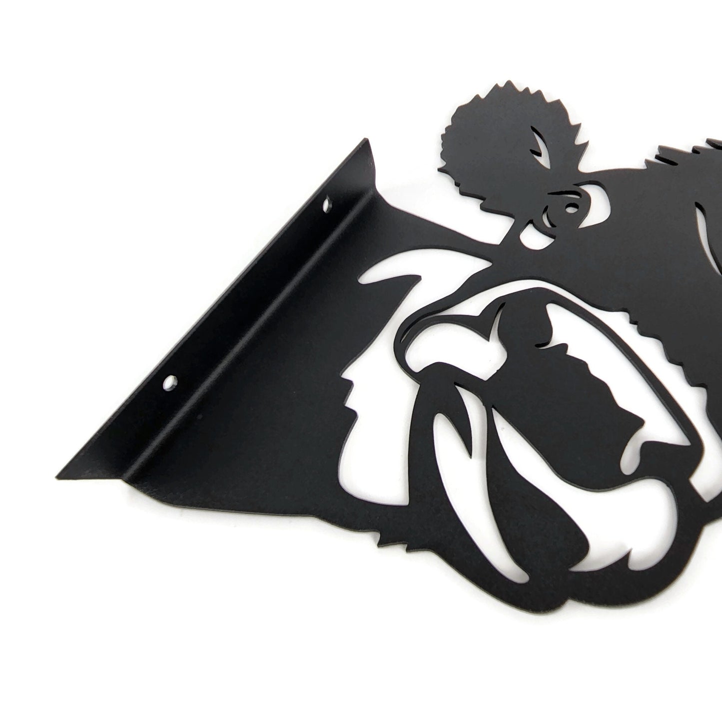 Black powder coat metal cow peek a boo sign close up