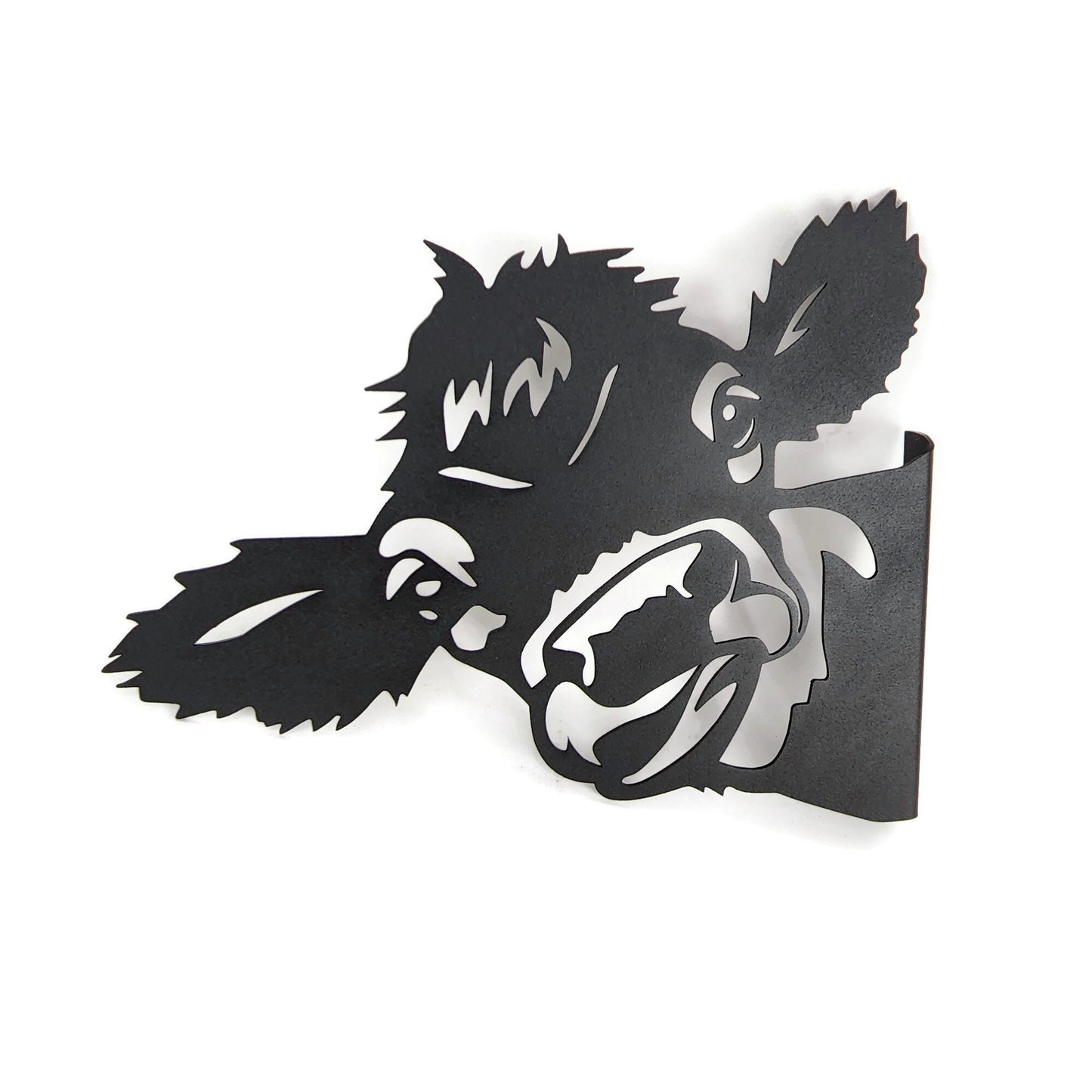Black powder coat metal cow peek a boo sign