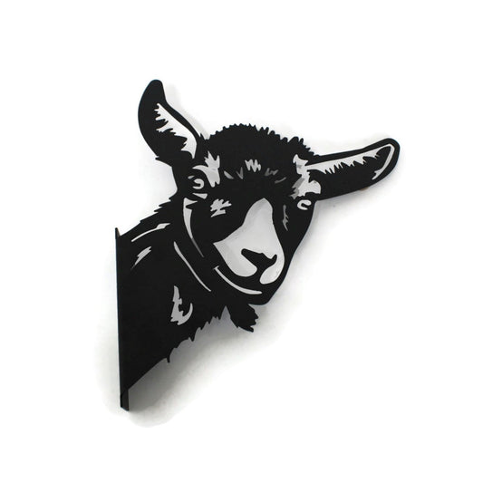 Black powder coat metal goat peek a boo sign