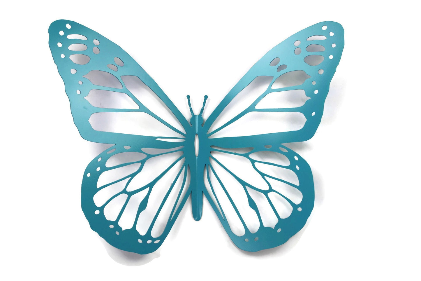 Teal powder coat metal monarch butterfly wall art