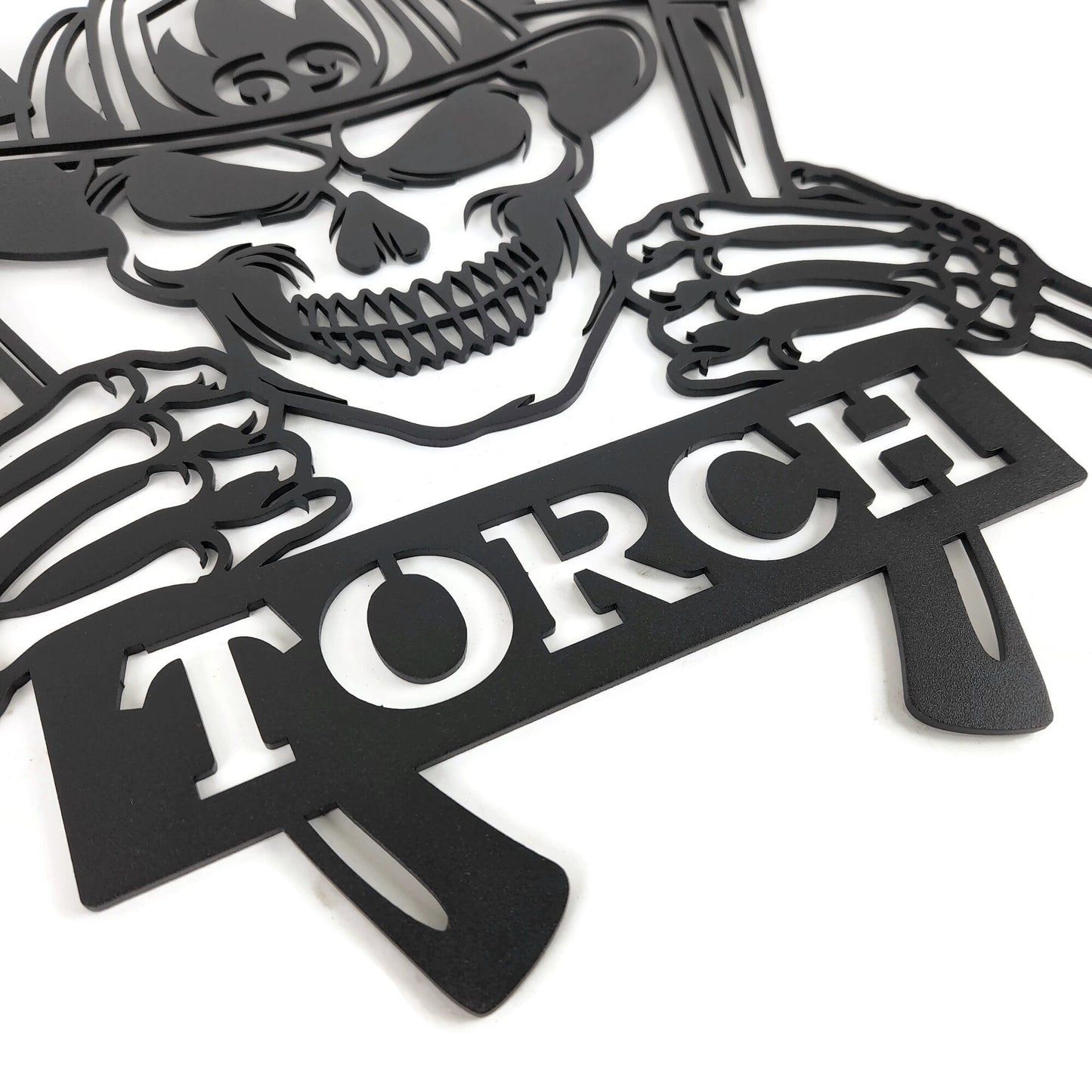 Fireman's Skull Crest with Hatchets Custom Metal Sign 18 to 24 Inches Tall