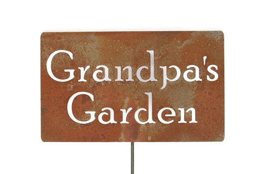 Grandpa's Garden rusty garden stake sign