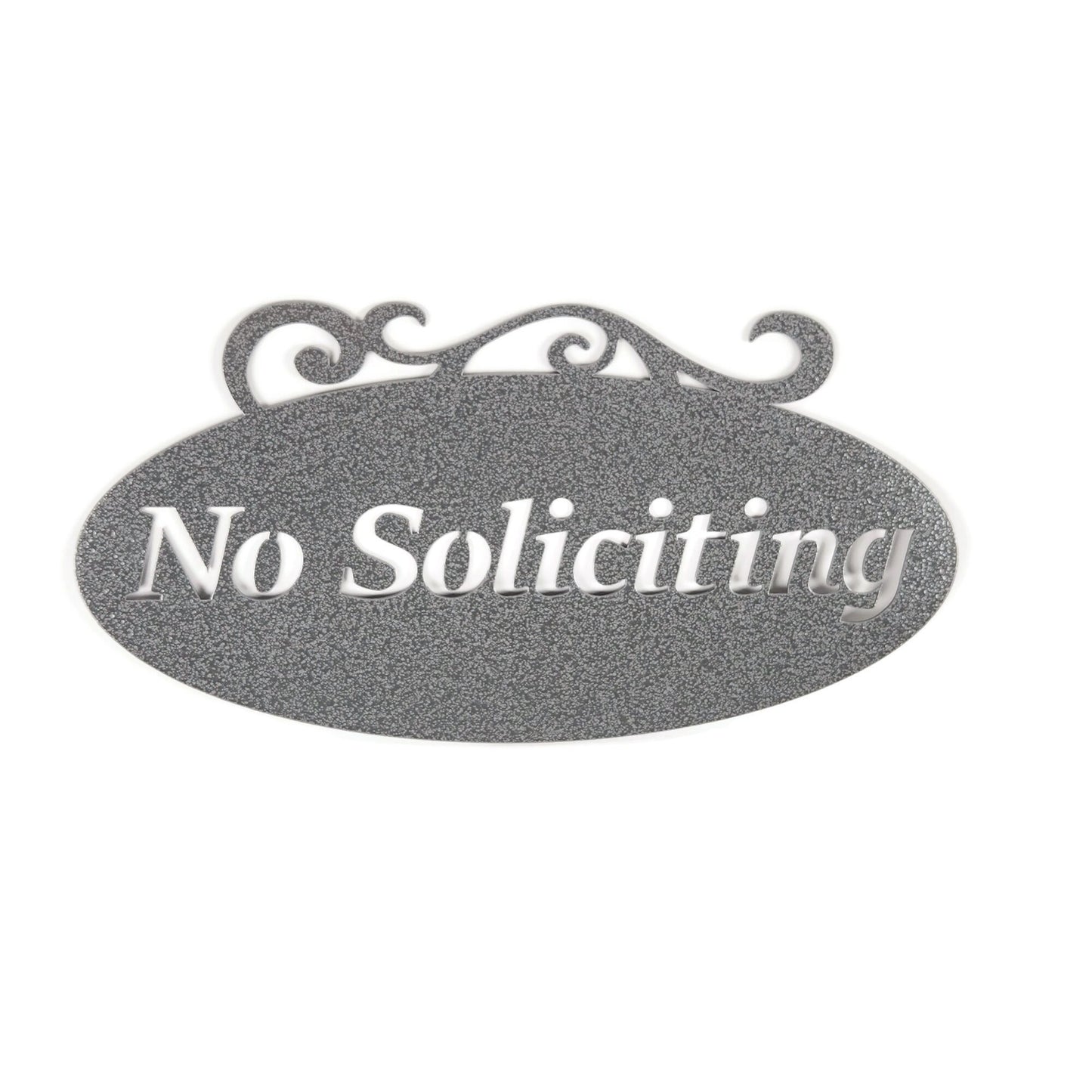 No Soliciting Metal Wall Sign Swirl Pattern 14 Inches Wide