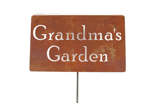 Grandma's Garden rusty garden stake sign