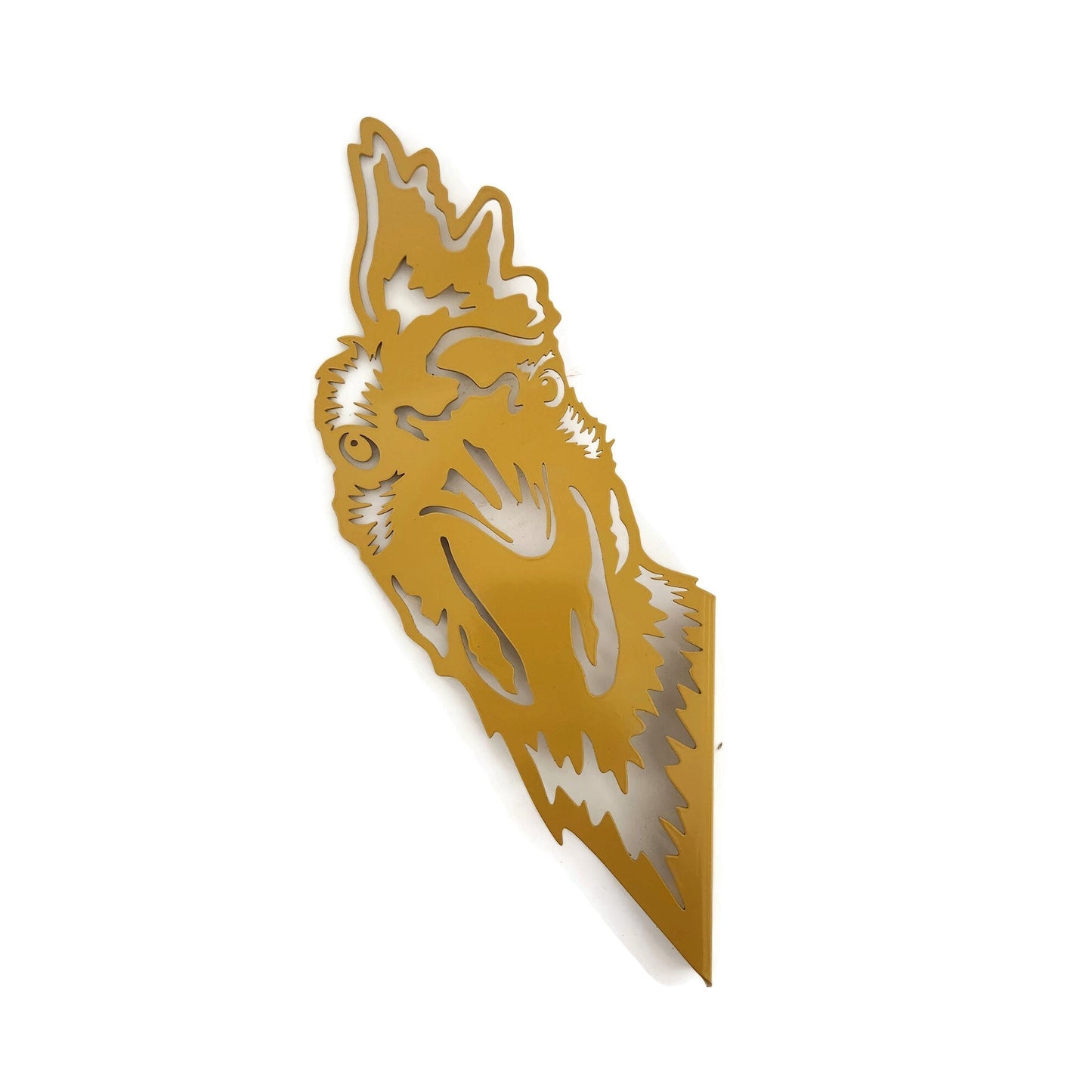 Dark yellow powder coat metal rooster peek a boo sign