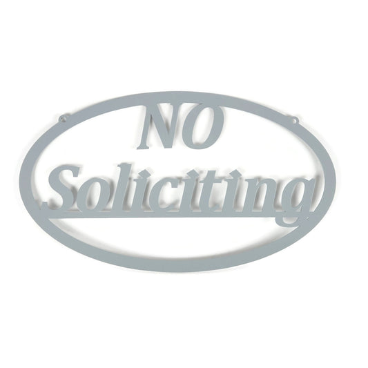 Concrete gray powder coat No Soliciting oval metal wall sign