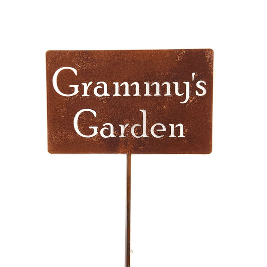Grammy's Garden rusty garden stake sign