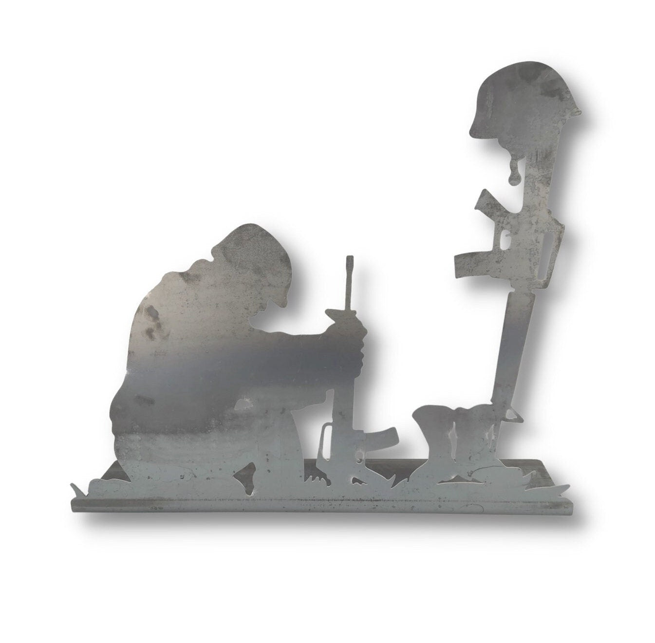 Metal Praying Kneeling Soldier with Boots and Rifle Yard Art Military Memorial 23 to 38 Inches Tall