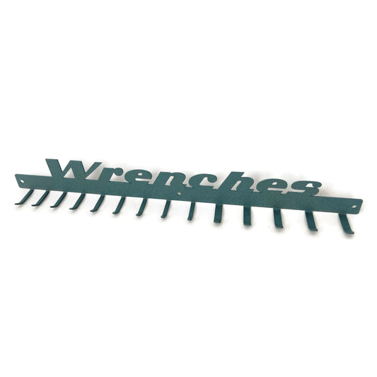 Copper patina green powder coat metal wrench rack