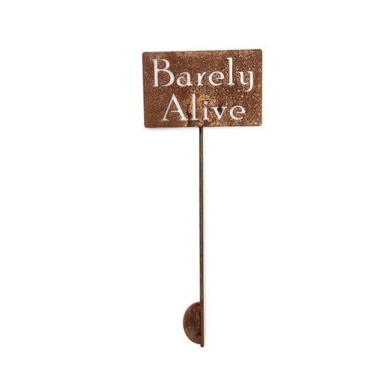 Barely alive rusty garden stake sign