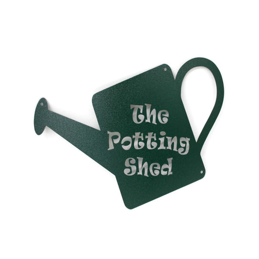 Dark green powder coat The Potting Shed metal hanging sign