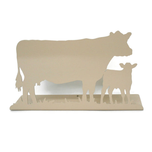 Cream powder coat metal cow and calf pair tabletop stand