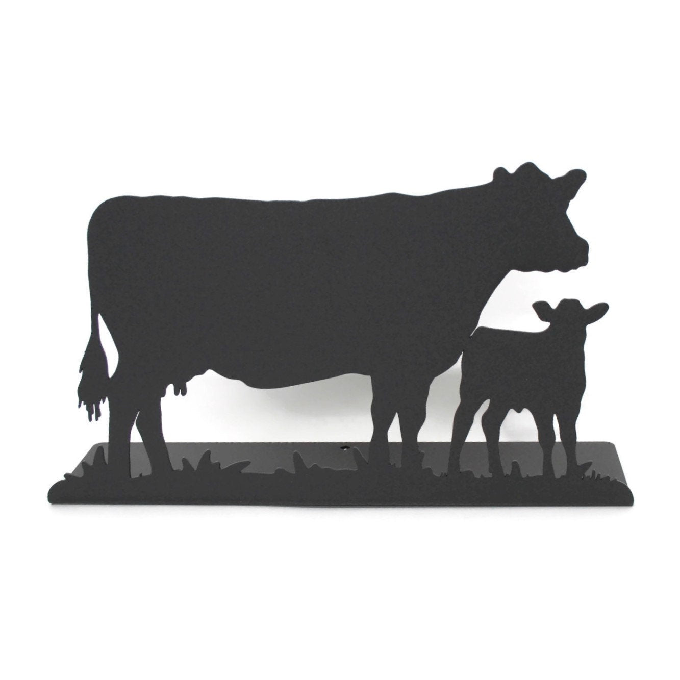 Cow and Calf Pair Tabletop Metal Home Decor 11.5 Inches Wide