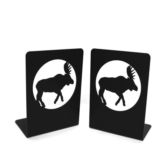 Black powder coat metal bull moose bookends