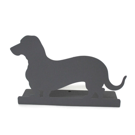 Gray powder coat wiener dog metal tabletop stand