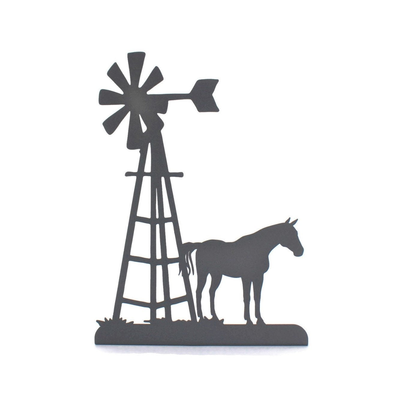 Windmill and Horse Tabletop Metal Home Decor 14.75 Inches Tall