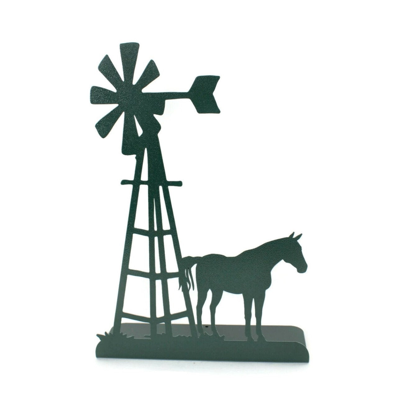 Windmill and Horse Tabletop Metal Home Decor 14.75 Inches Tall