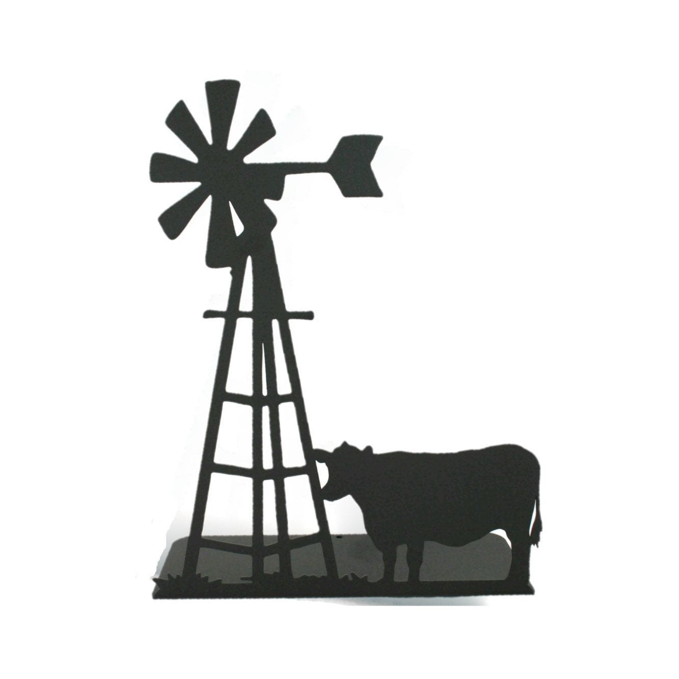 Windmill and Cow Metal Tabletop Decor 14.2 Inches Tall