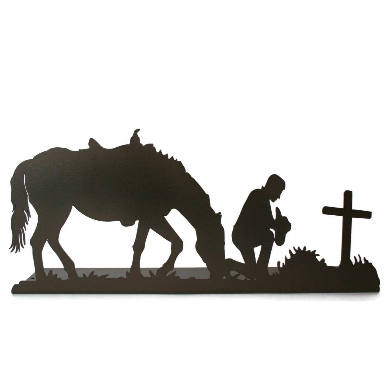 Praying Cowboy Free Standing Metal Decor 16 Inches Wide