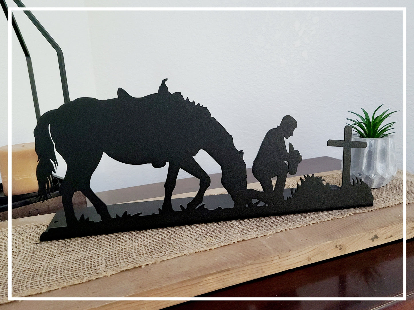 Praying Cowboy Free Standing Metal Decor 16 Inches Wide