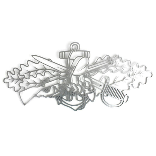 US Navy Seabee service pin in silver powder coat metal wall sign
