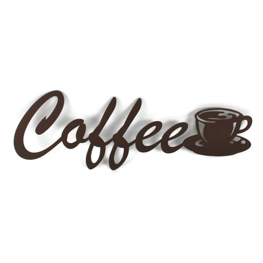 Hammered brown powder coat Coffee script with coffee cup metal wall sign