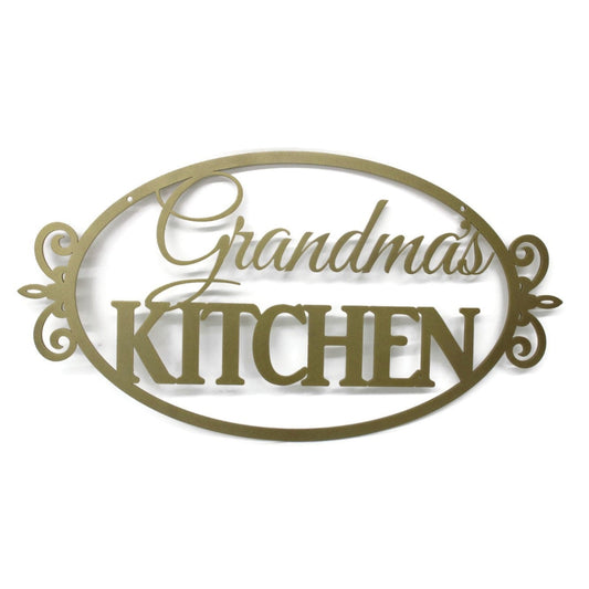 Matte gold powder coat Grandma's Kitchen metal wall sign