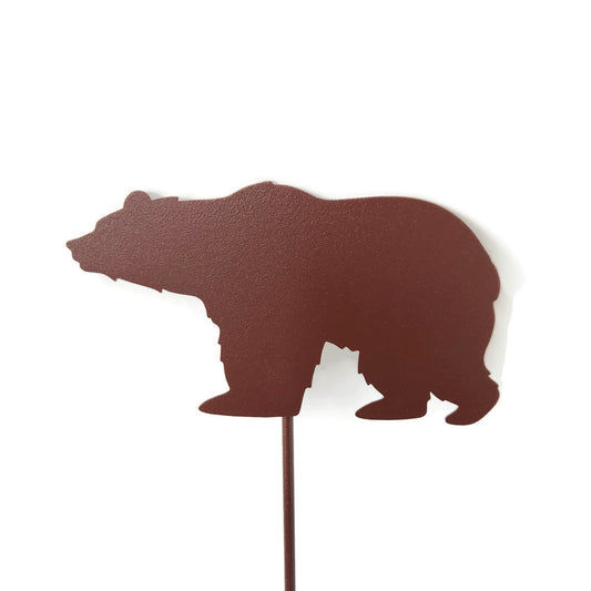 Hammered brown powder coat metal bear garden stake