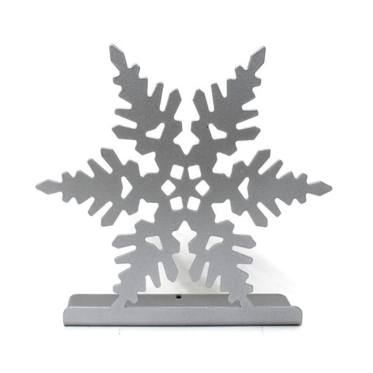 Silver powder coat metal snowflake tabletop stand